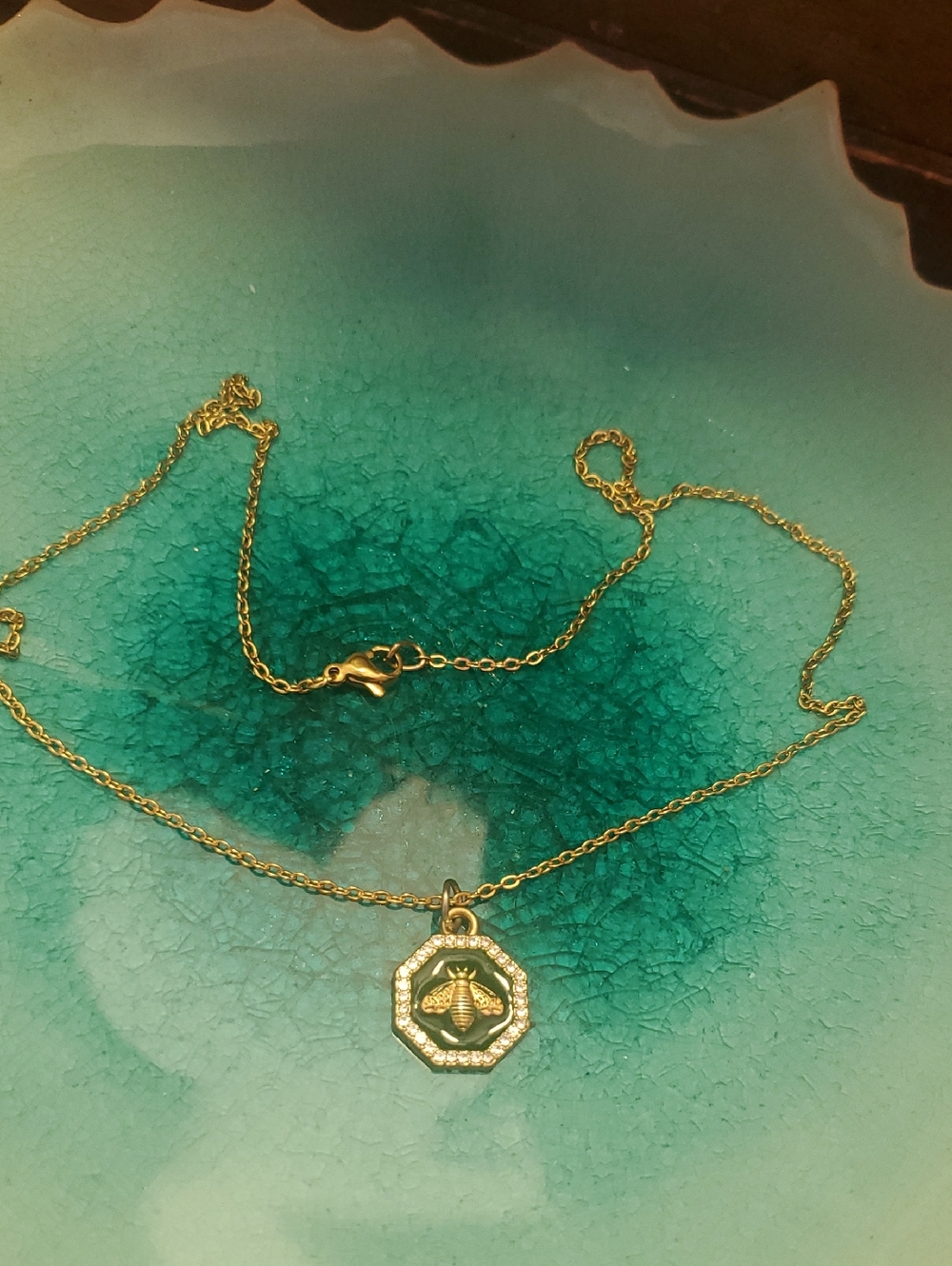 Gold Bee Pendant Necklace with Crystal Halo - Unbranded D